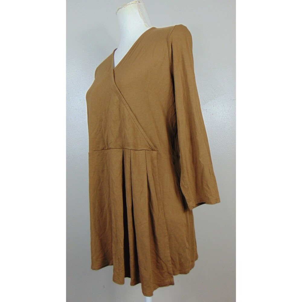 J. Jill Womens Medium Brown Faux Wrap Tunic Top 3/4 Sleeve Stretch Blouse - Picture 4 of 9